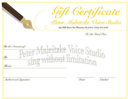 Gift Certificate for peter maleitzke Voice Studio